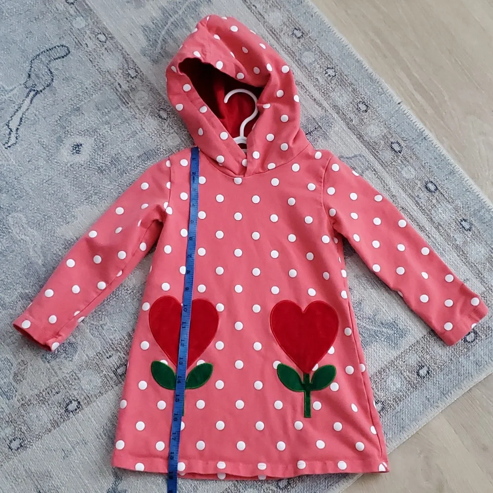 Boutique Girls Pink Polka Dot Heart Flowers Hoodie Long Sleeve Dress Sz2-3y